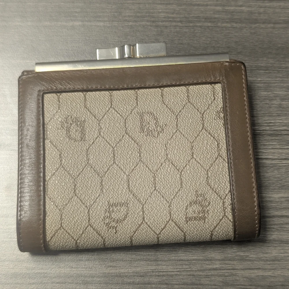 Christian Dior Honeycomb Brown / Tan Cream Kisslock Compact Wallet